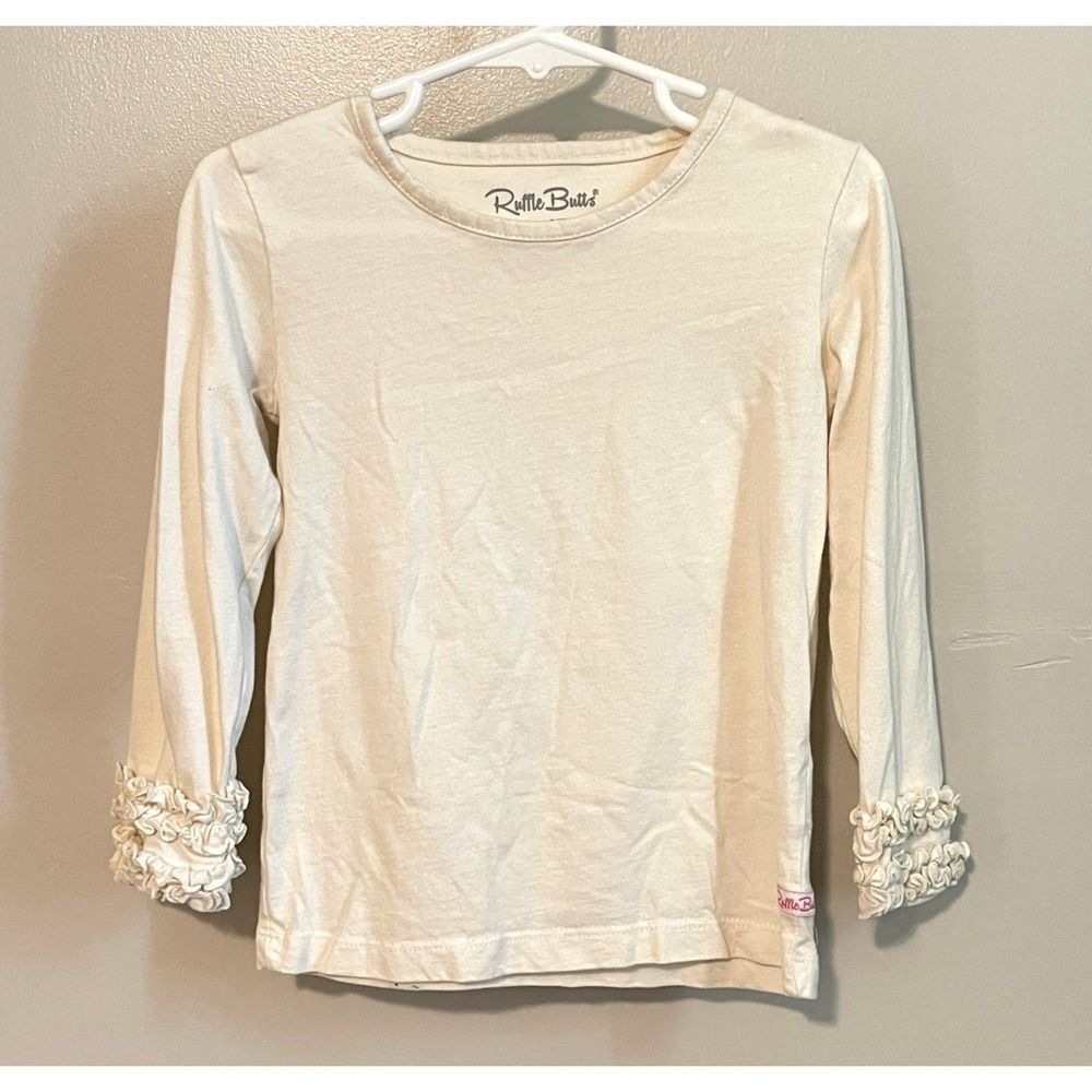 Ruffle Butts 3T Ruffle Top | Ivory Long Sleeve